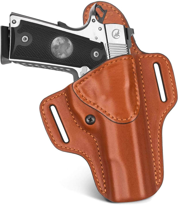 polymerholster OWB Leather Holster 1911 Leather Holster Premium Leather Handmade OWB Holster for Belts Fits All 1911 with 5" Barrel No Rail Pistol Concealed Carry - Right Hand Brown